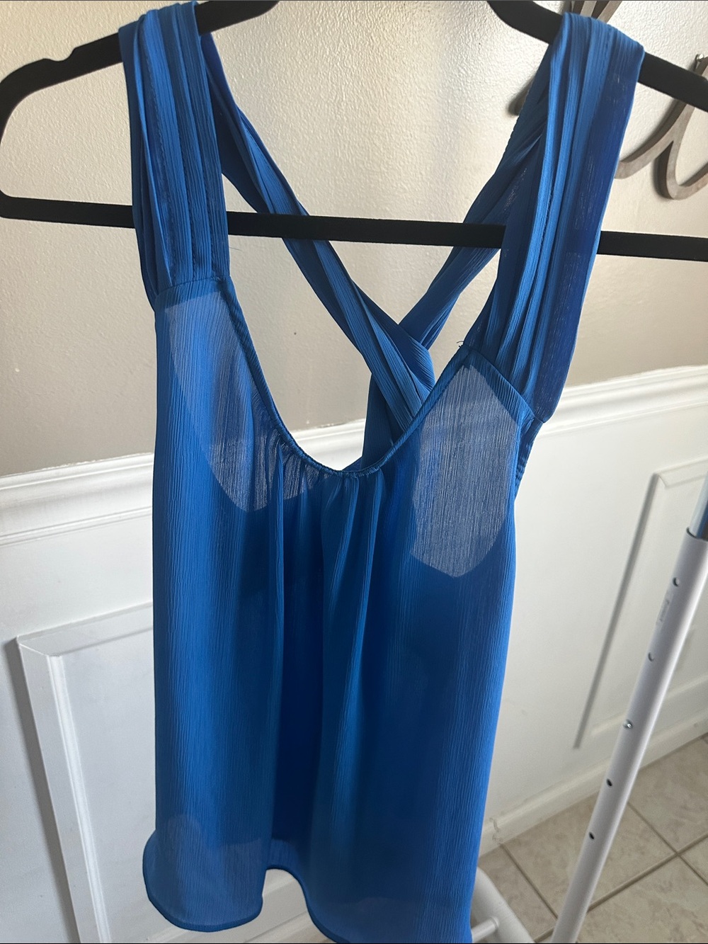 Very J Royal Blue Sheer Crisscross Tank